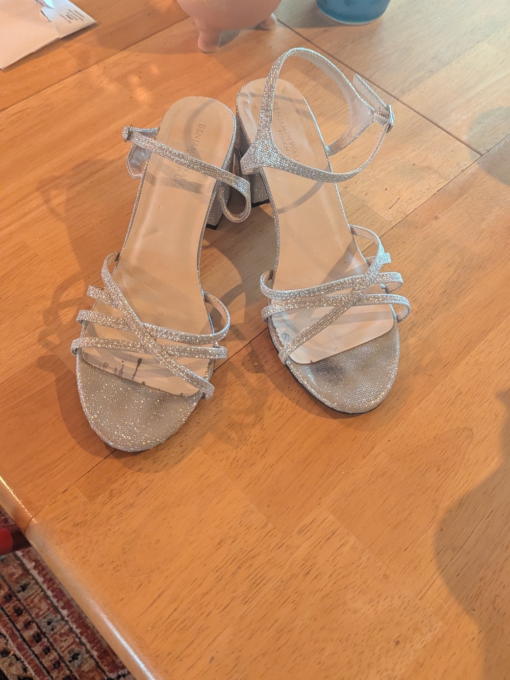 Benjamin Walk Silver Glitter Strappy Block Heel Sandals